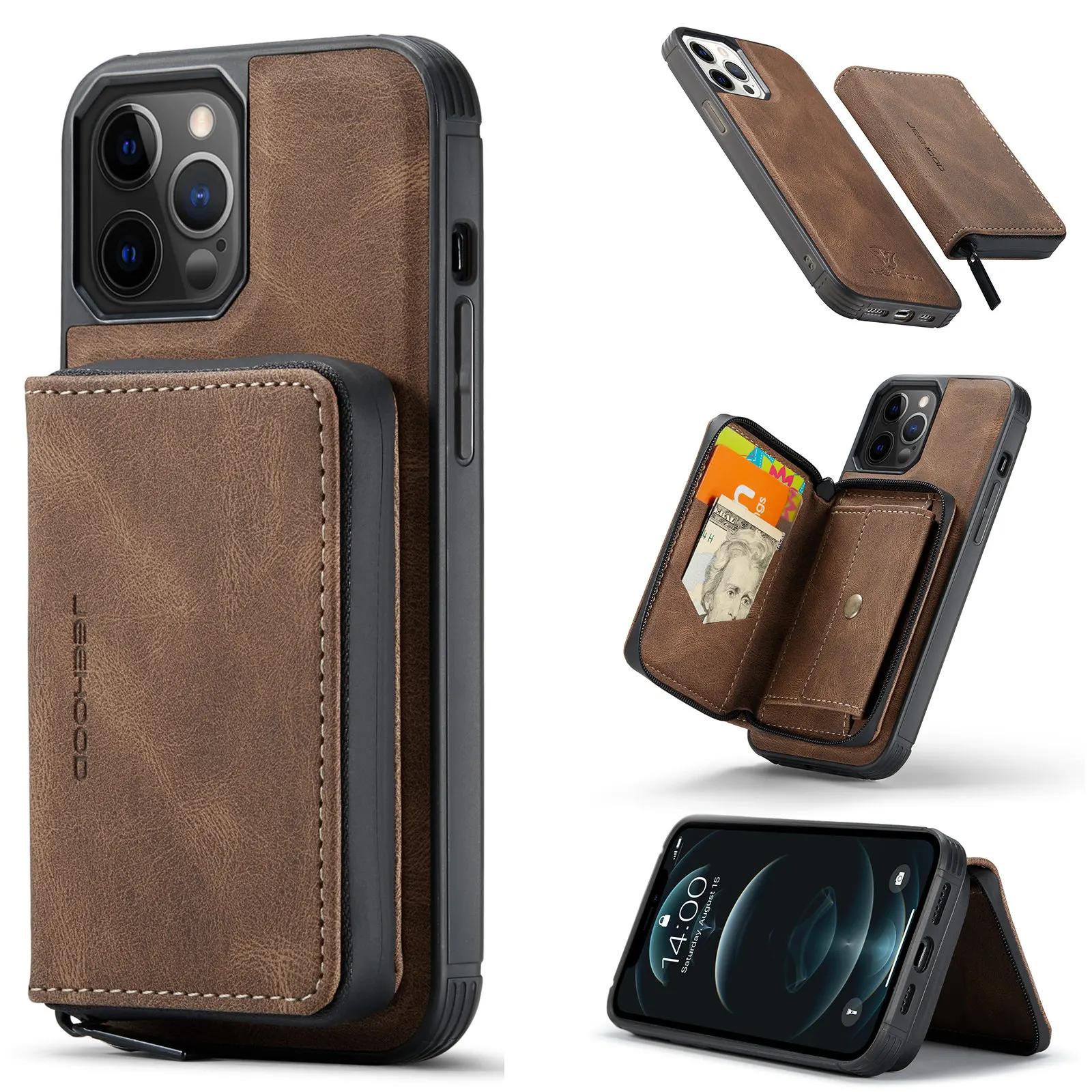 

Retro split zipper card holder for iPhone13 12 mobile phone case flip bracket iPhone 11 14promax protective iphone 14 case