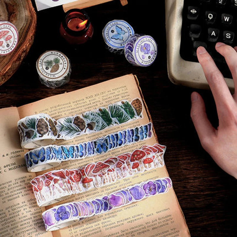 100 pcs /Roll Vintage Travelling Butterfly Mushroom Flower DIY Decorative Masking Tape Diary Album Stickers | Канцтовары для офиса