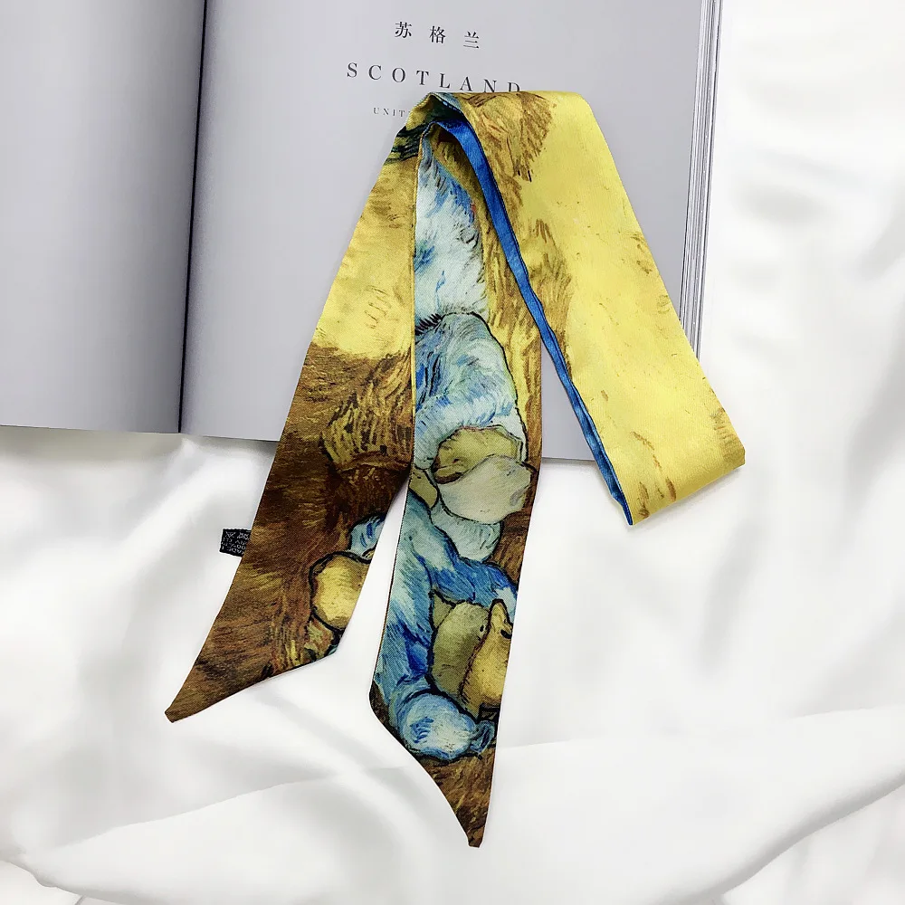 Ван Гог звездное небо картина маслом сумка маленький шелковый шарф лента для женщин галстук повязка на голову шеи аксессуары для волос мода - Цвет: 6