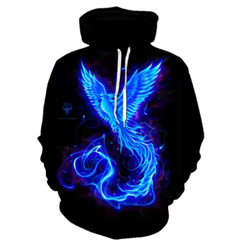 

Novo Azul Hoodies Chama 3D Camisolas fatos de Treino Das Mulheres Dos Homens Com Capuz Solto Casaco de Inverno Outono Streetwear