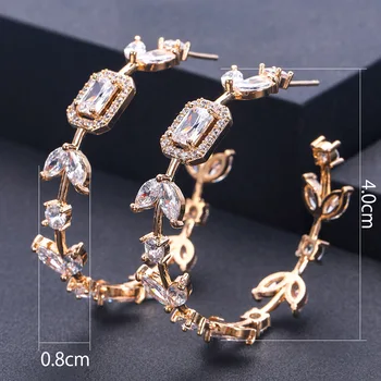 

janeklly trendy Geometric bambo Hoop Earrings For Women Accessories Full Cubic Zirconia Earrings Jewelry pendientes mujer moda