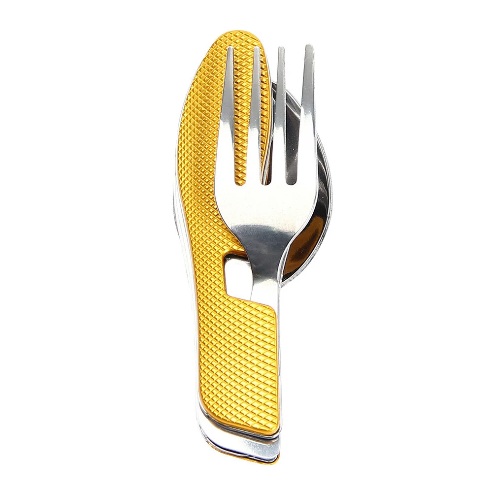 Hot Sale 3 In 1 Folding Spoon Knives Fork Set Multifunction Travel Camping Tableware Kit - Цвет: Цвет: желтый