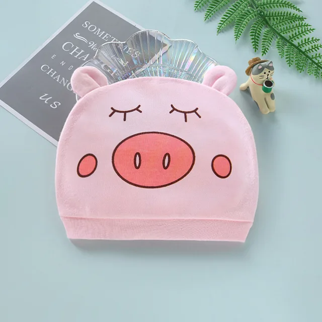 Four Seasons Kids Newborn Baby Hats 100% Cotton Cap 40 Color Cartoon Cute Printed Hat Suitable for 0-12 Months Baby Accessories piggy pink