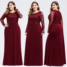 Новое Осеннее вечернее платье размера плюс с глубоким вырезом и длинными рукавами, кружевные Элегантные вечерние платья русалки