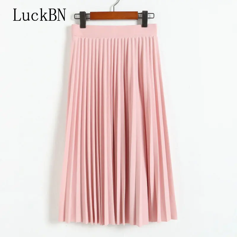 

Spring Autumn Fashion Women's Skirts High Waist Pleated Skirt Solid Color Half Length Elastic Skirt Elegant Party Pink Grey Red
