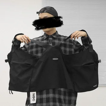 

Male Multi-Pockets Tooling Strap Vest Outerwear Coat Men Streetwear Hip Hop Cargo Vest Function Waistcoat Jacket