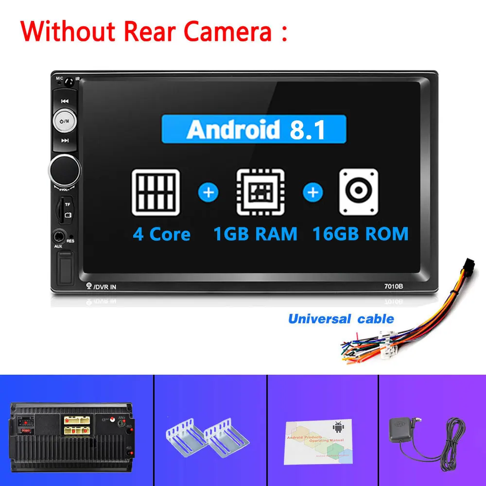 Podofo Android 2 Din car radio 7" MP5 Player 2+32GB ROM Car Multimedia player 2din Autoradio GPS WiFi No DVD FM Audio Stereo - Цвет: 1G 16G No Camera