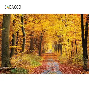 

Laeacco Autumn Background For Photography Forest Tree Fallen Leaves Way Park Scenic Photographic Backdrop Photocal lPhoto Studio