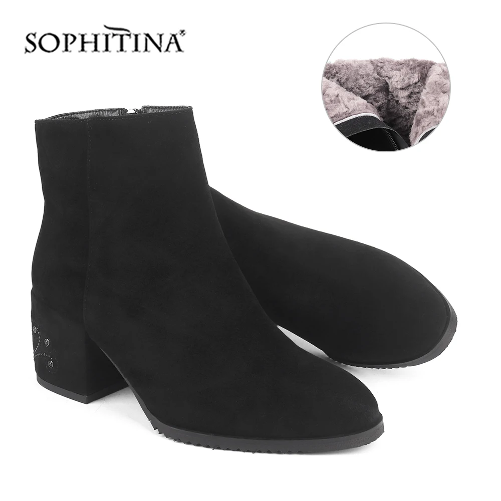 SOPHITINA/удобные сапоги на квадратном каблуке; теплые модные дизайнерские замшевые сапоги ручной работы с круглым носком и цветочным узором; новые женские сапоги; PC209