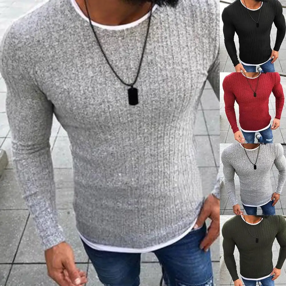 Mens Sweaters Knitted Cashmere Cotton Spandex Men Sweater Sweater Men Casual O-Neck Pullover Men Autumn Slim  Long Sleeve Shirt