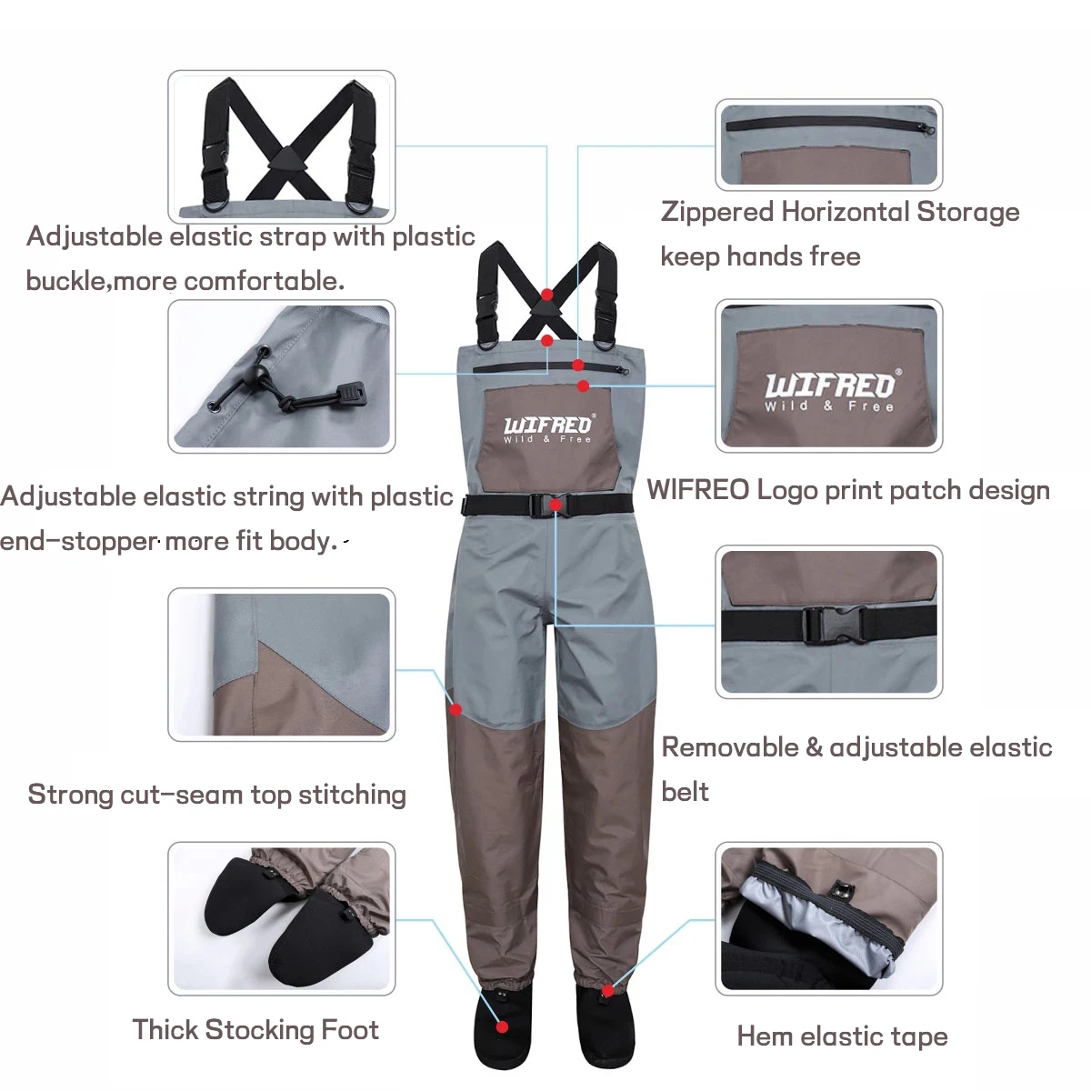 WIFREO Fly Fishing Wader Wading Pants Portable Chest Overalls 3