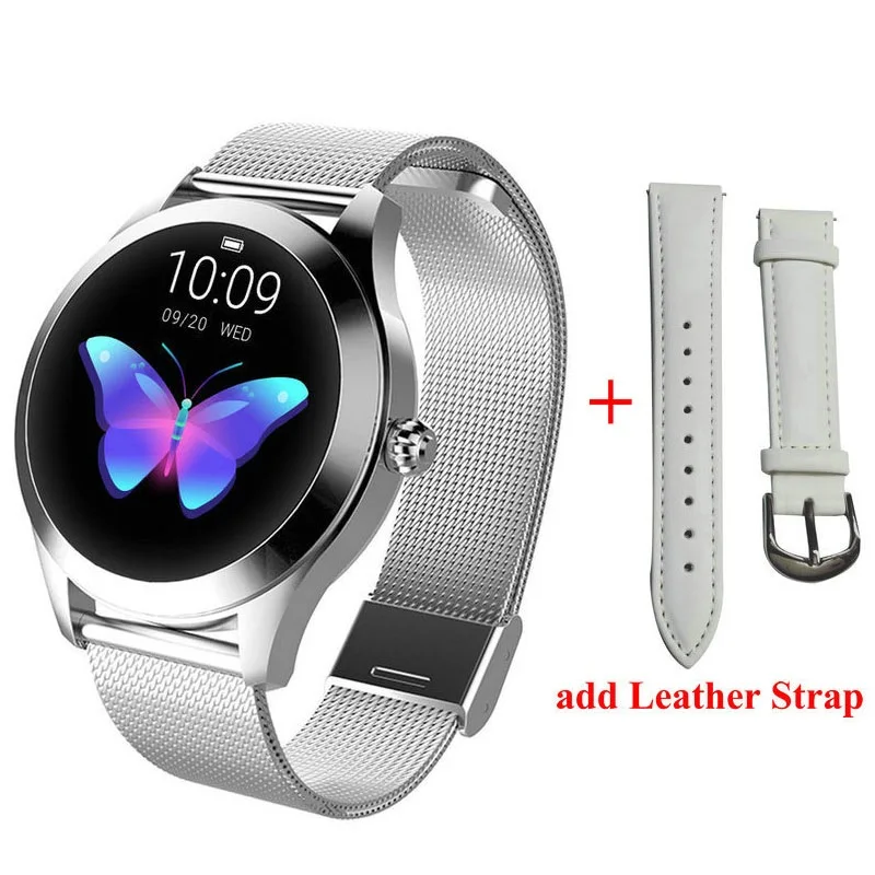 add extra strap IP68 Водонепроницаемые Смарт-часы для женщин Прекрасный браслет монитор сердечного ритма мониторинг сна Smartwatch подключение IOS Android KW10 band - Цвет: add extra strap