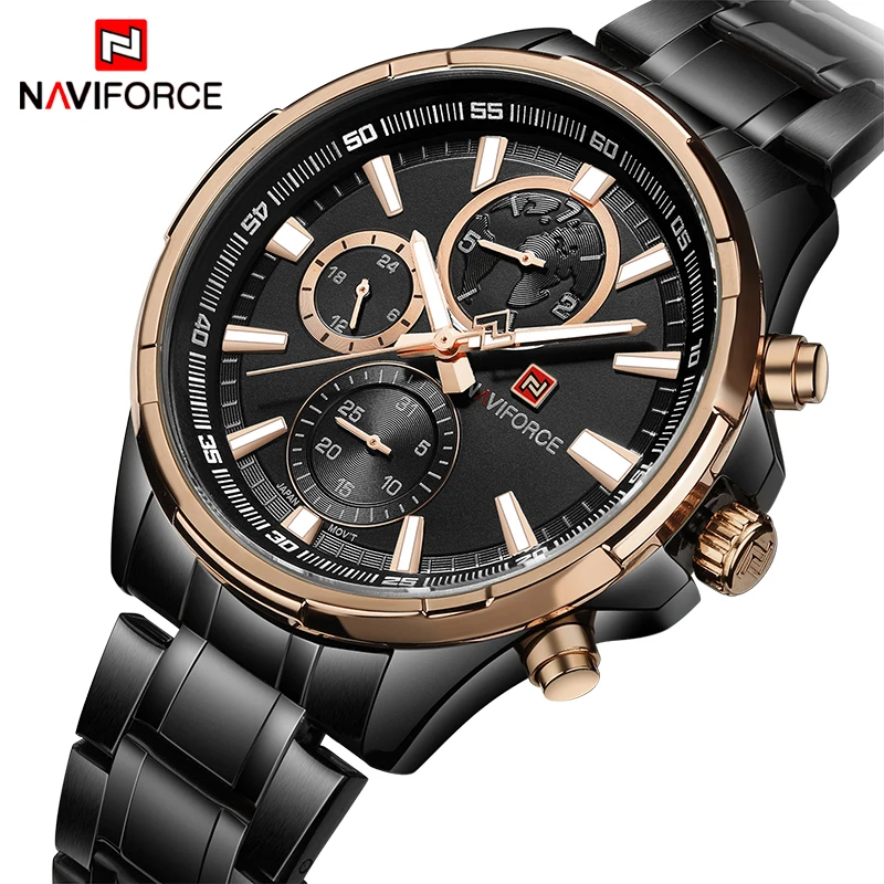 Топ люксовый бренд NAVIFORCE Мужские Бизнес часы Мужские кварцевые 24 часа дата часы Человек Полный нержавеющая сталь спортивные наручные часы