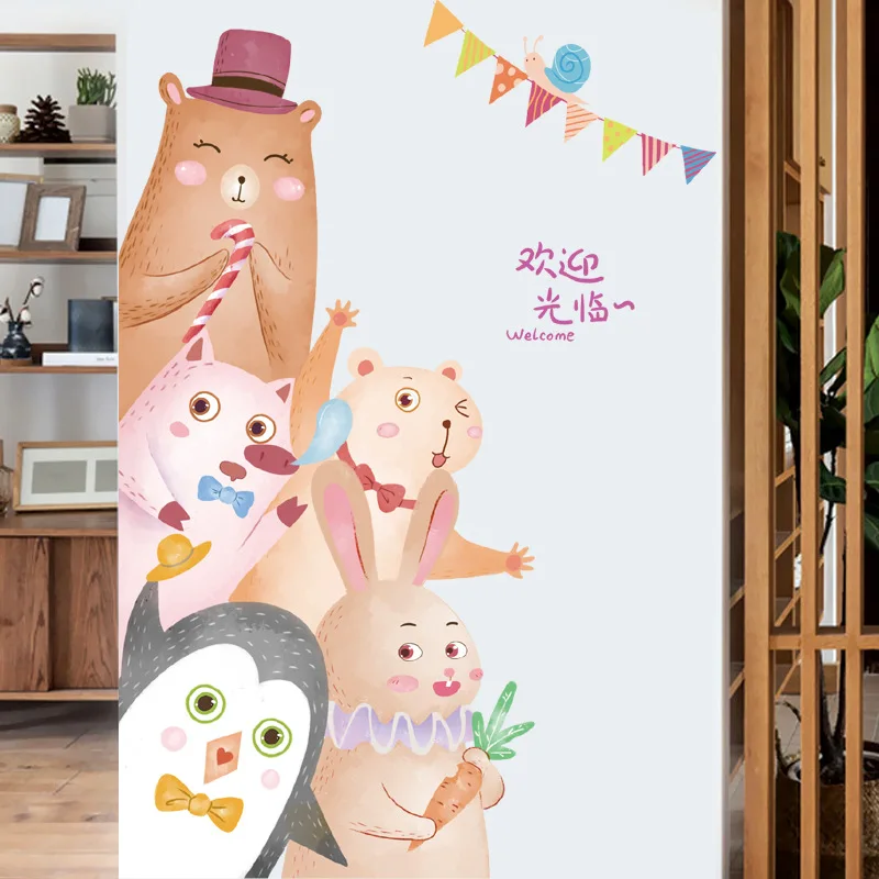 Мультяшные милые животные наклейки на дверь аниме наклейки на стену для детской комнаты гостиной настенные декоративные наклейки домашний Декор ПВХ