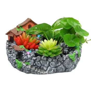

Antique Succulent Plants Flowerpot Resin Desktop Potted Holder Home Office Crafts Ornaments Elegant Garden Decoration