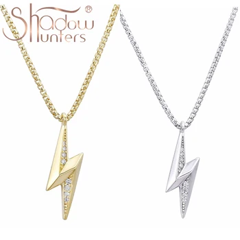 

SHADOWHUNTERS Elegant 925 Sterling Silver Sliding Lightning Pendant Necklace With Shiny Zircon Women Luxury Silver 925 Jewelry
