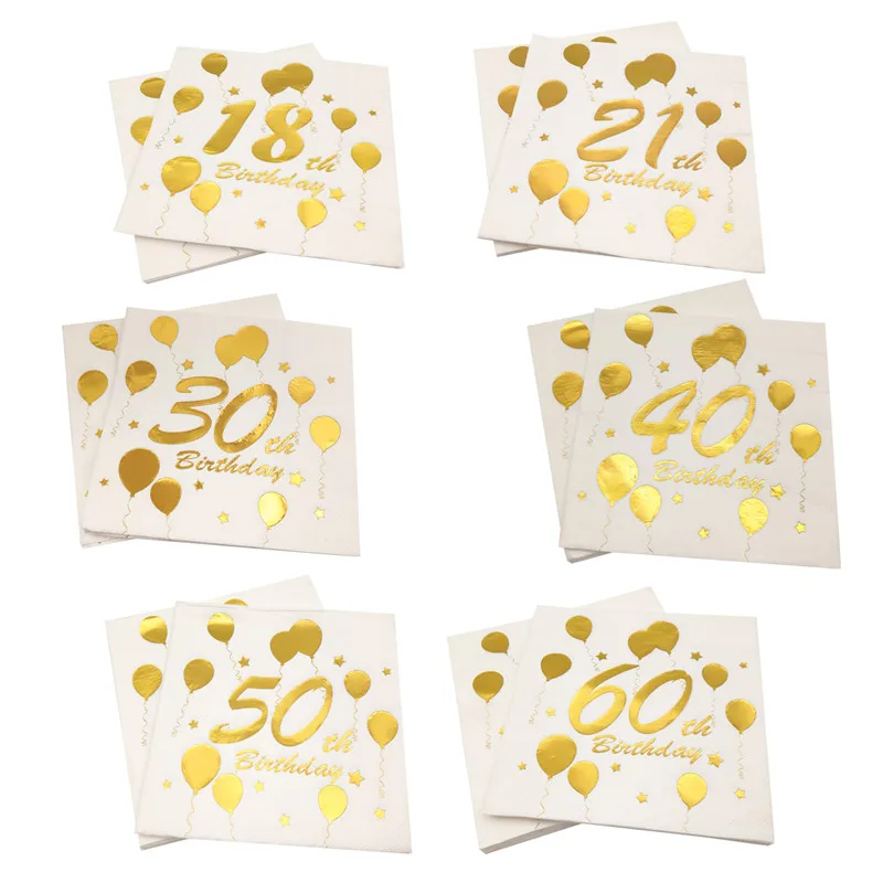 

10Pcs Gold 18th 21th 30th 40th 50th 60th Birthday Paper Napkins Adult Birthday Party Decor Men Women 30 Year Anniversary Supplie