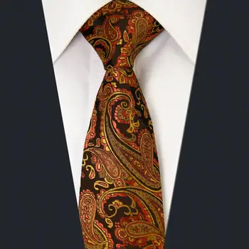 

PZ21 Paisley Orange Mens Skinny Necktie Fashion Slim Tie 6cm Silk Wedding