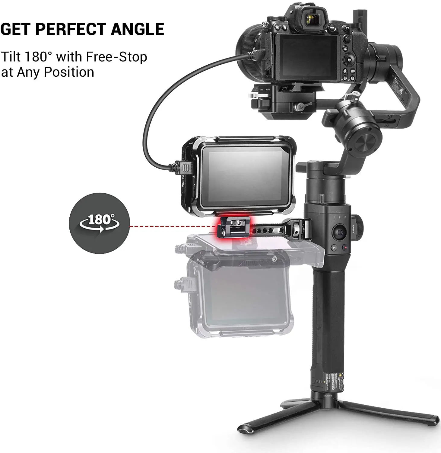 KingMa Impugnatura Stabilizzatrice Per DJI Ronin S/SC/RSC2 – Regolazione 180°, Attacchi 1/4 E 3/8, Slitta Cold Shoe