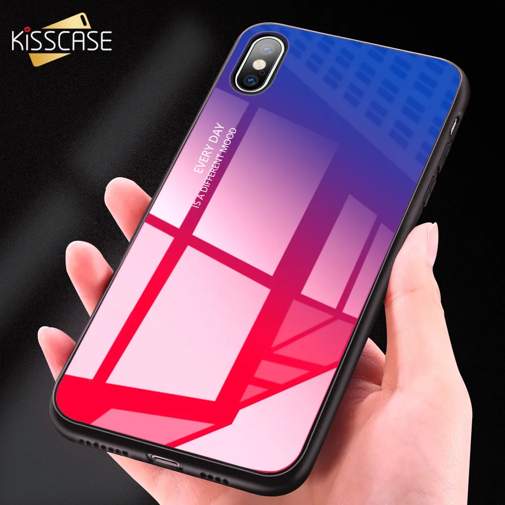 KISSCASE Tempered Glass Phone Case For Samsung A50 A70 A40 A30 Gradient Cases S8 Plus S9 S10 S10E A7 2018 Back Cover |
