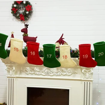 

Socks Bag 24 Days Christmas Countdown Advent Calendar Stocking Hanging Ornaments With Ropes For Xmas Party Decoration