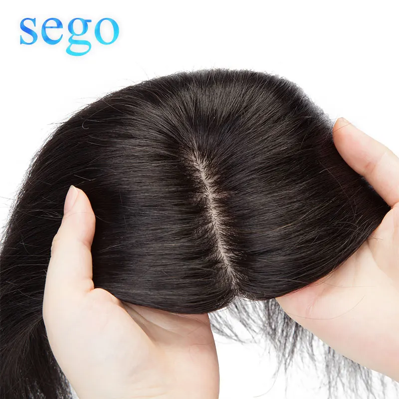 SEGO-Base de seda para mujer, 10x12cm, 2,5x9cm, 100% de cabello humano, tupé, máquina, Remy, pieza de cabello con Clip en extensiones de cabello