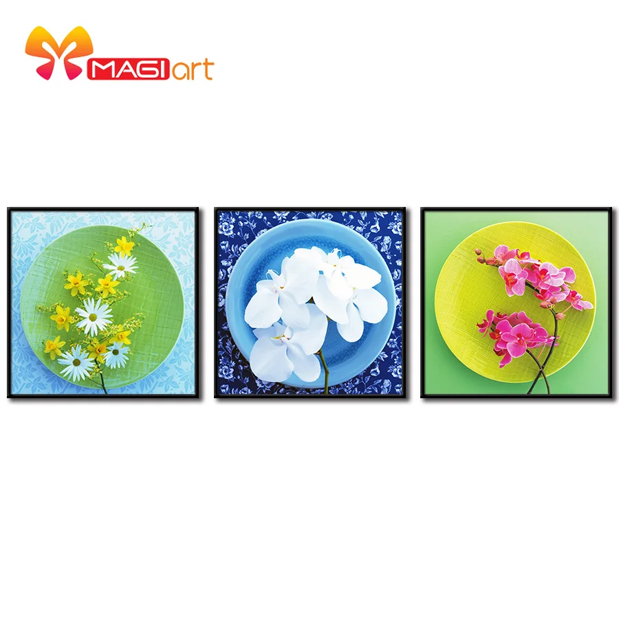 

Cross stitch kits Embroidery needlework sets 11CT water soluble canvas patterns 14CT Mordern Style Flowers on Dishes-NCMF045