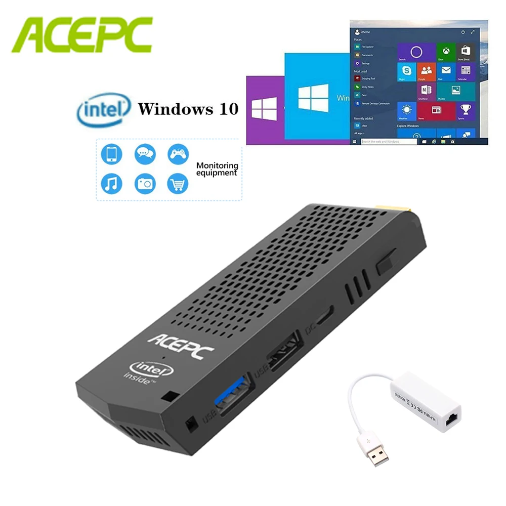 T6 Pro мини ПК палка Intel Atom Z8350 Windows 10 лицензированный адаптер USB для Ethernet RJ45 Lan BT4.0 двойной WiFi Linux карманный компьютер