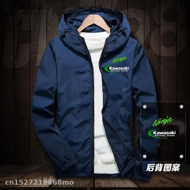 

Motocross racing team Jacket for kawasaki Ninja Windproof Jacket Motorbike Riding Hooded zipper Windbreake Racing Suit