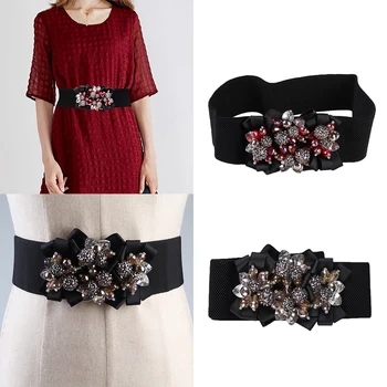 

Womens Lady Stretch Buckle Waist Belt Elastic/Flower/PU Leather Wide Waistband