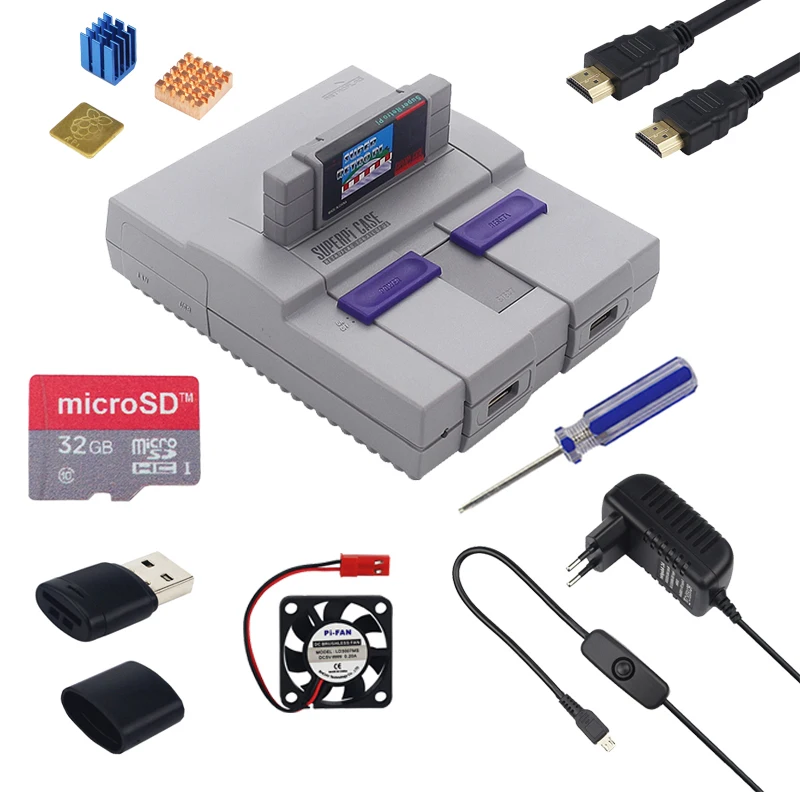 Retroflag SUPERPIE CASEU Raspberry Pi CASE +32GB SD Card +3A Switch Power Supply +HDMI+ Fan + Heats