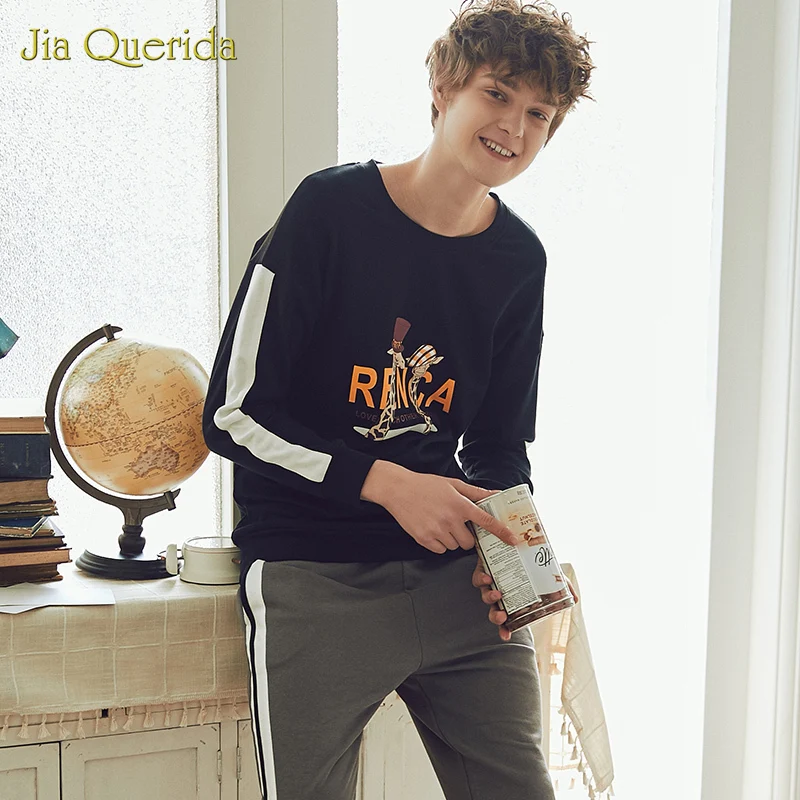 Pijama Mans Mens Pajamas Mens Pajama Set Crew Neck long pants Chinese Pajamas Cartoon Printing Sleepwear Homesuit Homeclothes
