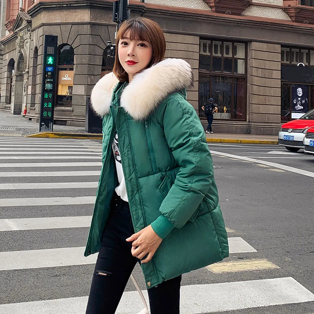 Женские зимние куртки parkas Mujer модное плотное теплое пальто с капюшоном с меховым воротником Топы тонкие однотонные милые куртки для женщин