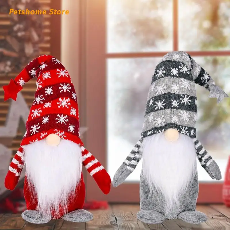 Christmas Gnome Doll Handmade Knitted Snowflake Pattern Xmas Decoration Gifts 
