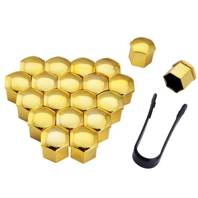 20pcs 17mm 19mm Wheel Nut Bolt Head Cover Cap Protective Bolt Caps Exterior Decoration Protecting Bolt Rims Screws Plugs gold
