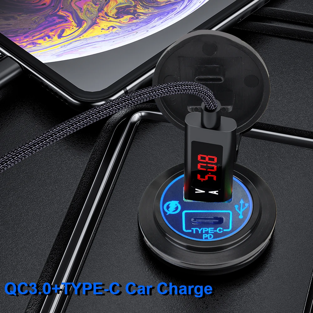 

USB Car Charge 5A PD Type-C 40W 2 Ports Quick Charge QC3.0 Aluminum Car Charger Socket 5V Mobile Phone Charger Adapter in Car