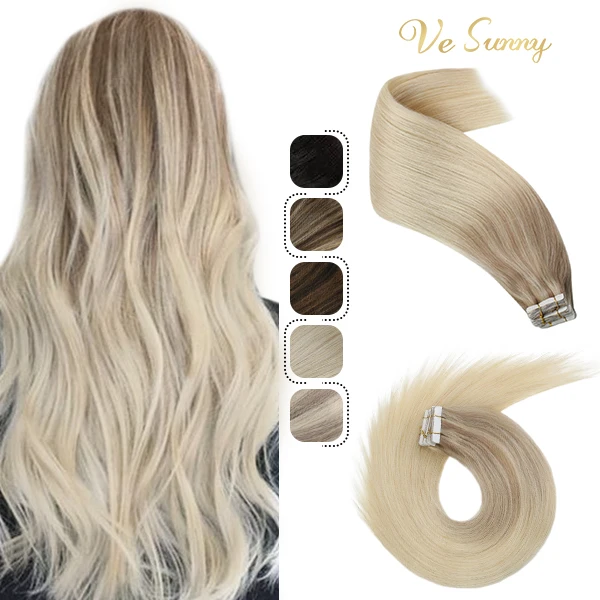 Bajo costo VeSunny-cinta adhesiva para extensiones de cabello, cabello humano Real, Rubio, máquina de trama marrón, pegamento Remy en el cabello, 50g, nórdico, dorado OMZAjW9Z9
