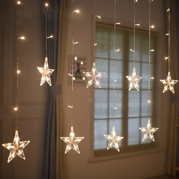 

2.5M 220V EU LED Star Curtain Light Christmas Garland Outdoor/Indoor lighting String Fairy Lamp Wedding Holiday Party Decoration