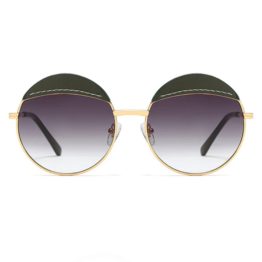 green sunglasses Брендовые дизайнерские Круглые Солнцезащитные очки для женщин стимпанк Oculos оттенки кожаная оправа Ретро зеркальные солнцезащитные очки UV400 очки - Цвет линз: green sunglasses