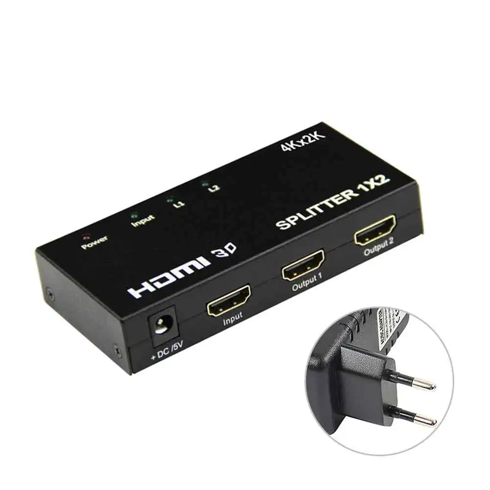 EU Plug 1x2 HDMI split ter Full HD 1080p видео HDMI коммутатор 1X2 split 1 in 2 Out усилитель дисплей для HDTV DVD PS3 - Длина: EU Plug