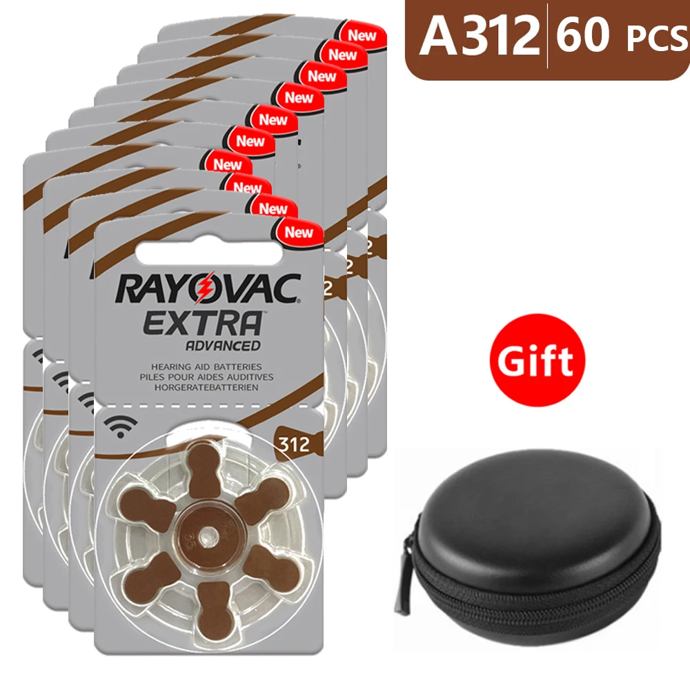 

Hearing Aid Batteries Size 312 za Rayovac Extra Advanced,Pack of 60,Brown Tab PR41 1.45V Type 312 Zinc Air Battery