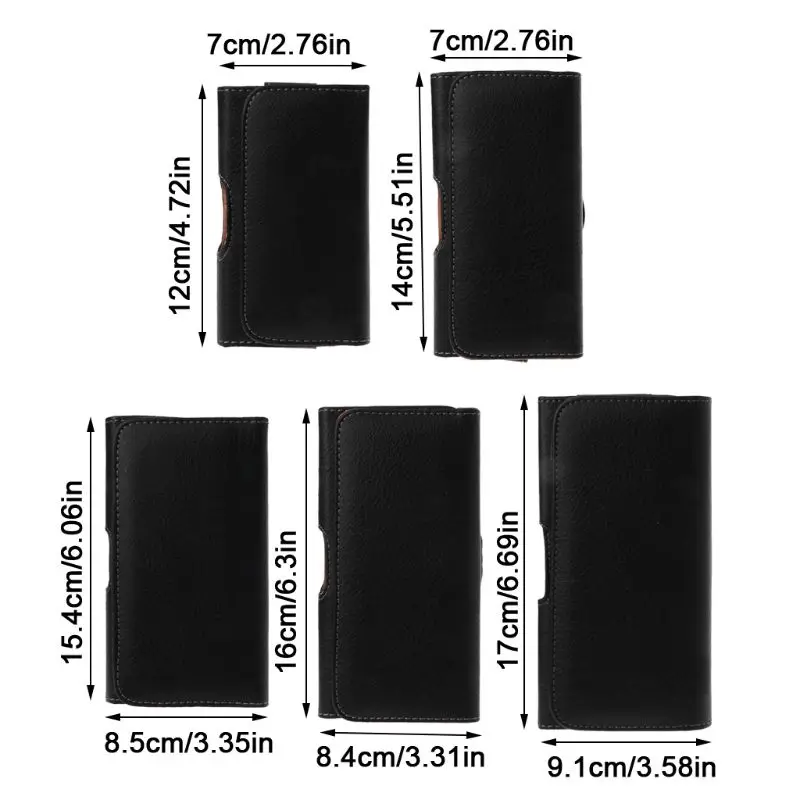 Universal Pria Hitam Leather Belt Sarung Klip Ponsel Kantong Horisontal Pinggang Casing untuk Iphone Samsung Huawei Xiaomi Ponsel Akses