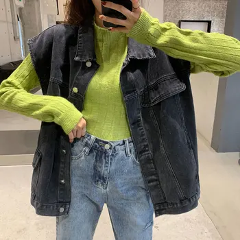 

2020 Denim Vest Jacket Female Loose Wild Boyfriend Style Retro Sleeveless Outer Vest Top