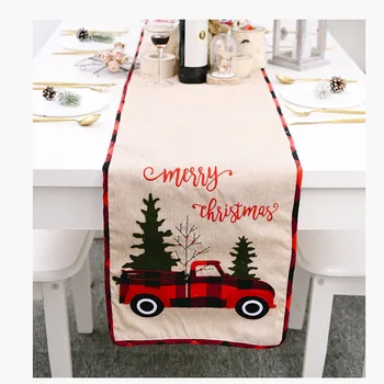 

Christmas Table Runner, Car and Christmas Tree Pattern Table Flag Decorative Table Runner for Christmas Party Home Decoration