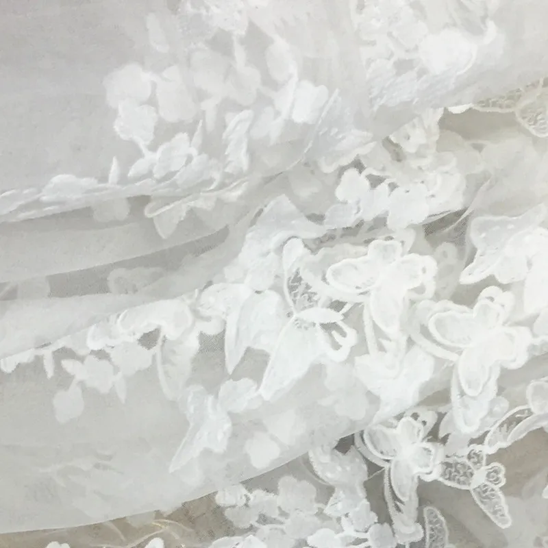 GLace 1Y/Лот Белый 3D бабочка кружева вышивка сетка ткань для платье для девочки coth аксессуары DIY Материал TX1260