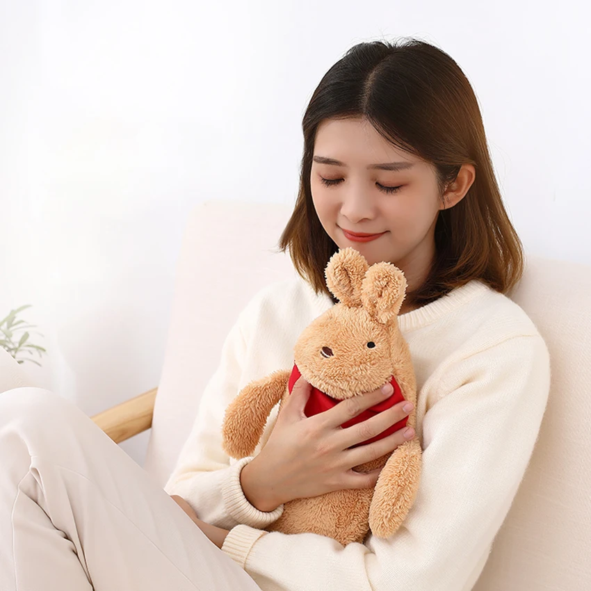 Rubber Hot Water Bottle with Plush Rabbit Cover, 620ml, Cute Water Injection Hand Body Warmer Bag Great for Pain Relief