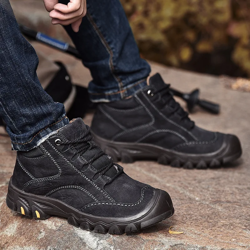 

Full-grain Leather Outdoor Climbing Boots Men's Mid-top Hiking Shoes Anti-slip Wearable Sports Travel Off-road MEN'S SHOES