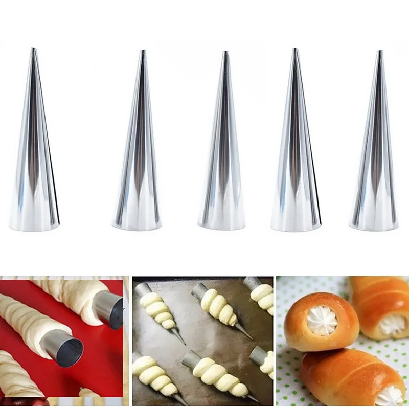 1/5pcs Baking Cones Stainless Steel Spiral Croissant Tubes Horn Bread Pastry Making Cake Mold Baking Kitchen Supplies