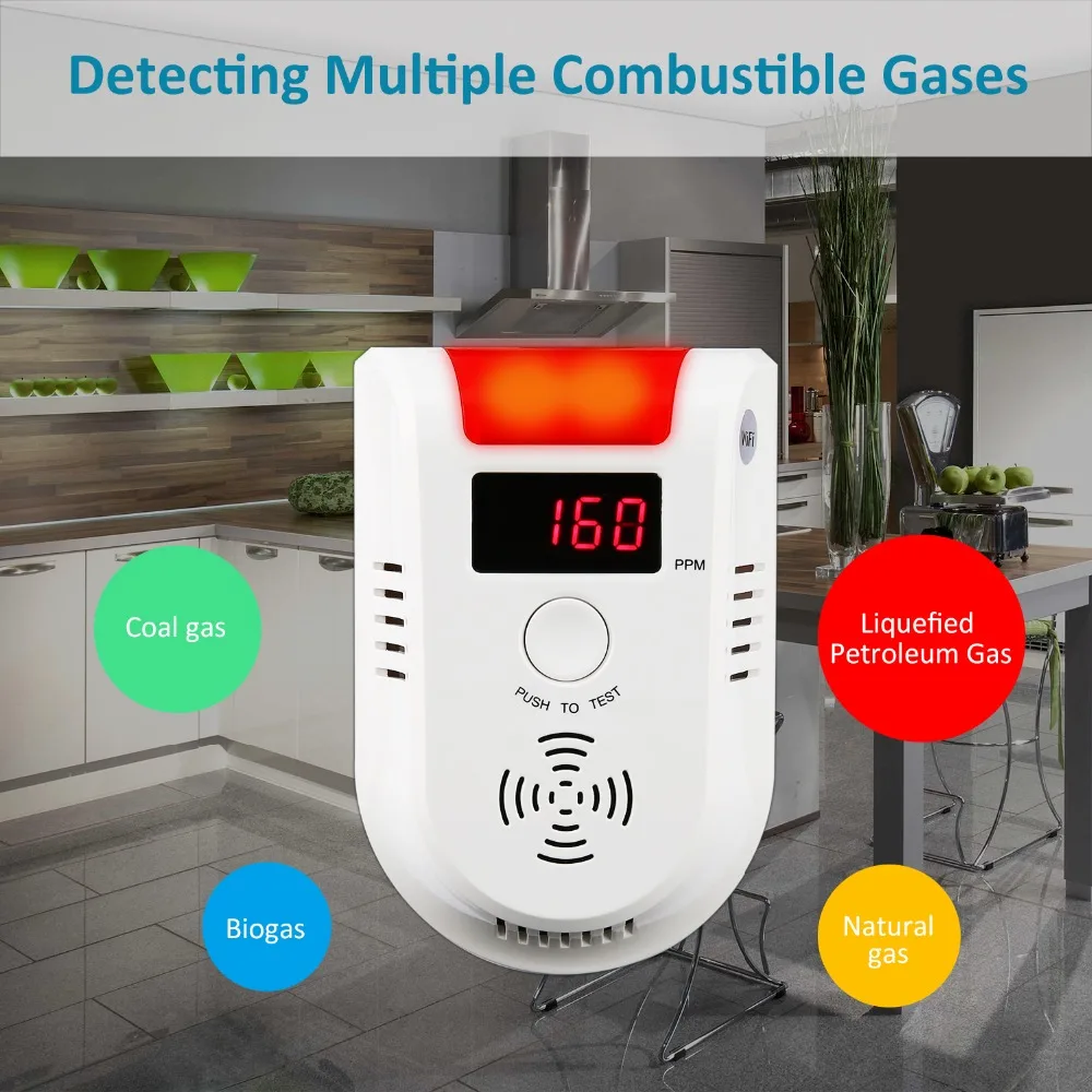 

SECRUI WIFI APP Voice Prompt Combustible Gas Leakage Detector Alarm System Display Screen Wireless Security Gas Sensor Alarm