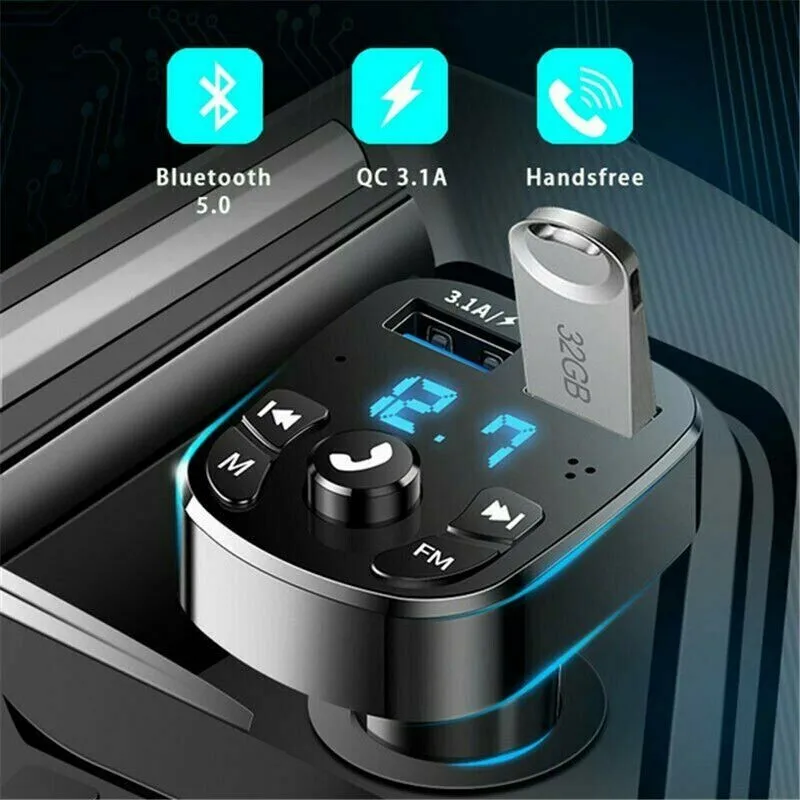 Car Bluetooth Audio MP3 Player FM Transmitter Radio Wireless Hands Free Music Receiver Dual USB Interface Fast Charger Adapter